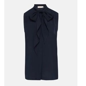 Tory Burch navy blue sleeveless bow blouse